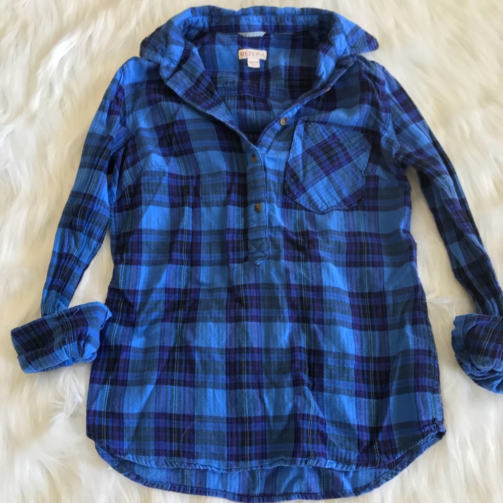 Merona plaid half button down top